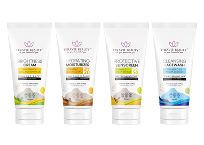 Brightness Cream + Hydrating Moisturizer + Protective Sunscreen + Cleansing Facewash Combo